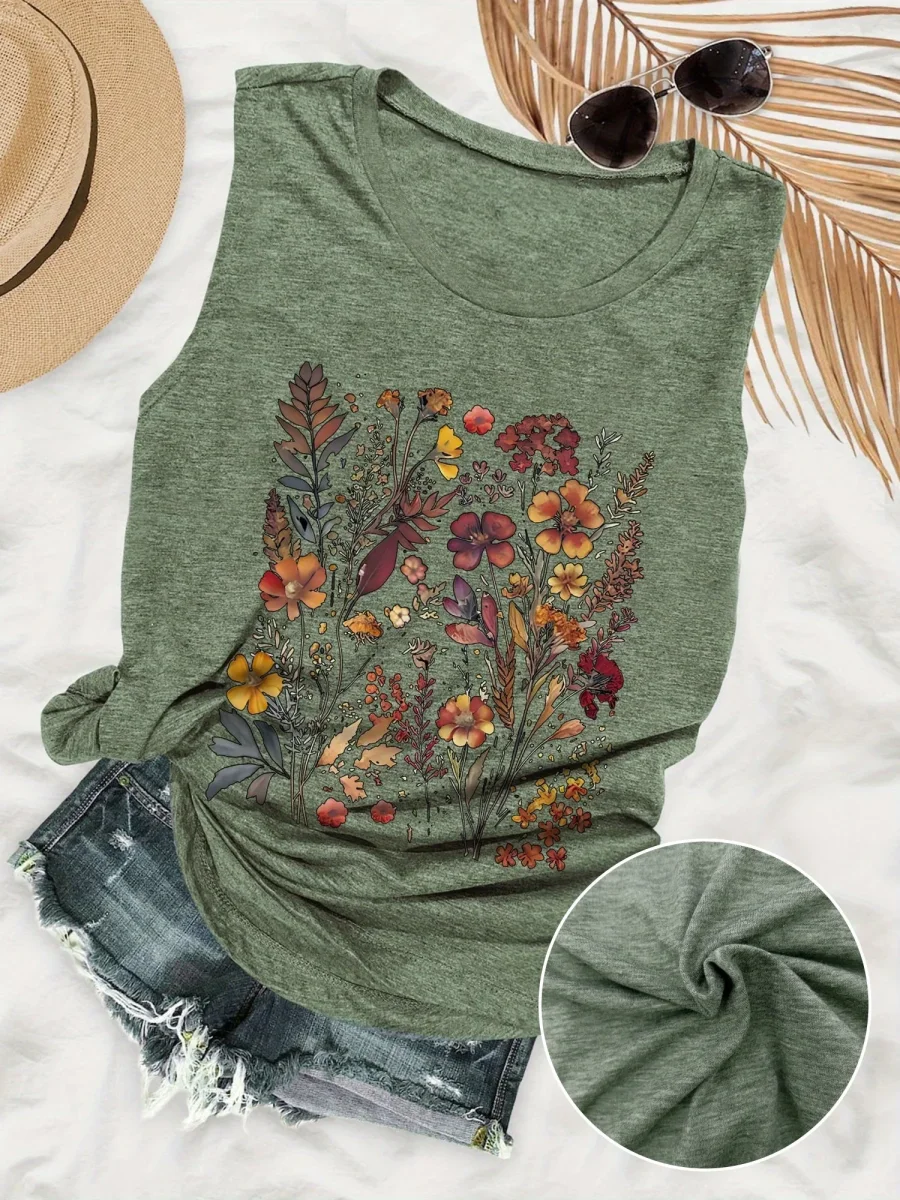 Damen Sommer Tanktop mit Blumenmuster, Freizeit-Stil, Ideal für Alltag und Urlaub – Image 2