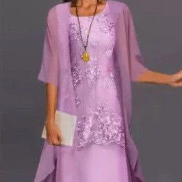 Damen Festliches Chiffon Zweiteiler Kleid mit Spitzenbesatz – Elegantes Outfit für besondere Anlässe – Image 2