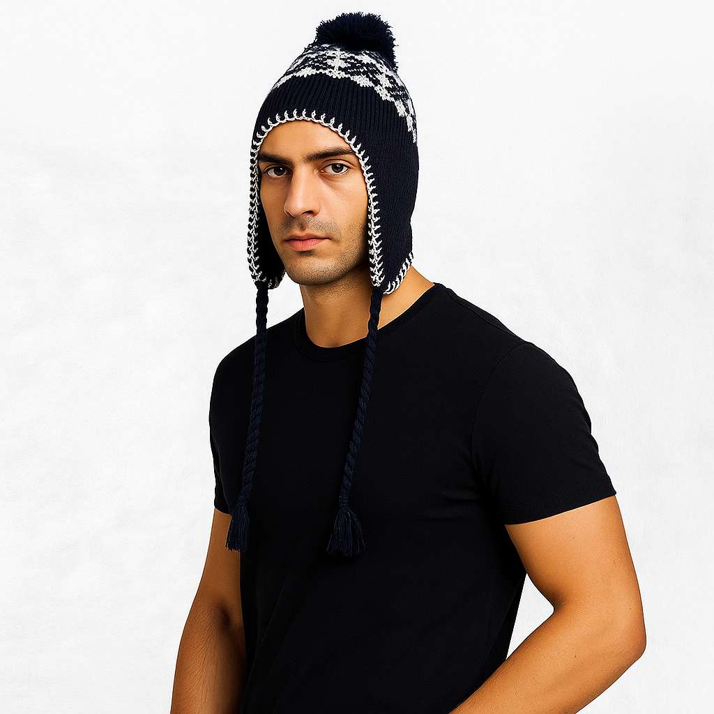 Bonnet Péruvien à Pompon Bleu – Image 3
