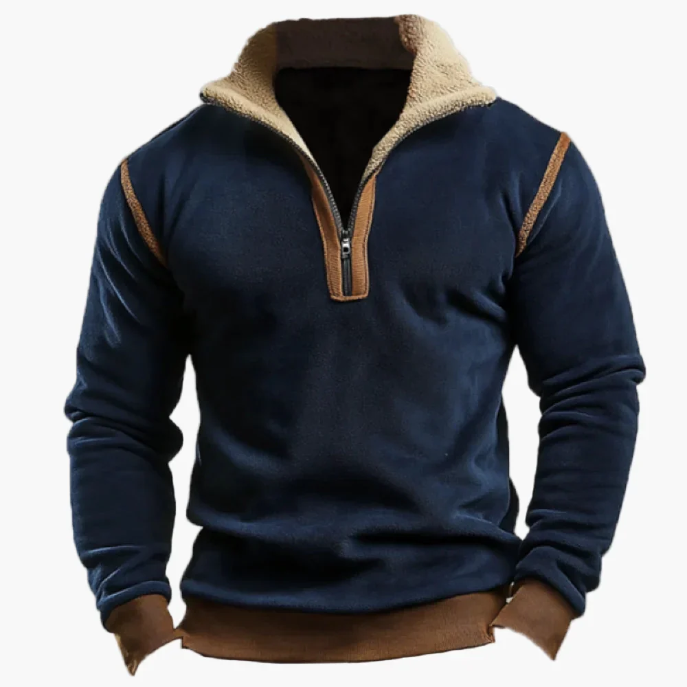 Herren Vintage Patchwork Sweatshirt mit Stehkragen und Reißverschluss – Retro Herbst Winter Pullover für Freizeit & Streetwear – Image 3