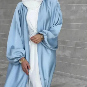 abaya satin bleu