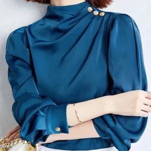 blouse satin bleu
