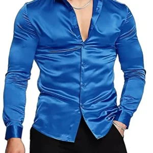 chemise bleu satin homme