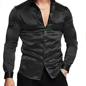 chemise noir satin homme