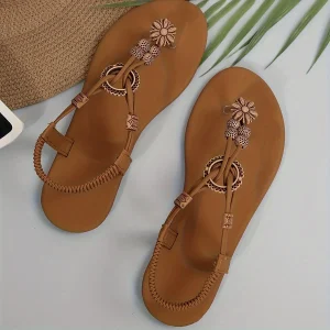 Damen Zehentrenner Sandalen mit Boho-Blumenverzierung – Bequeme Sommerschuhe für Freizeit & Urlaub