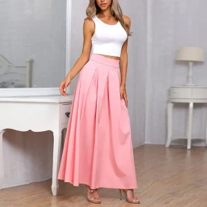 jupe longue satin rose
