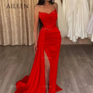robe de soirée rouge satin